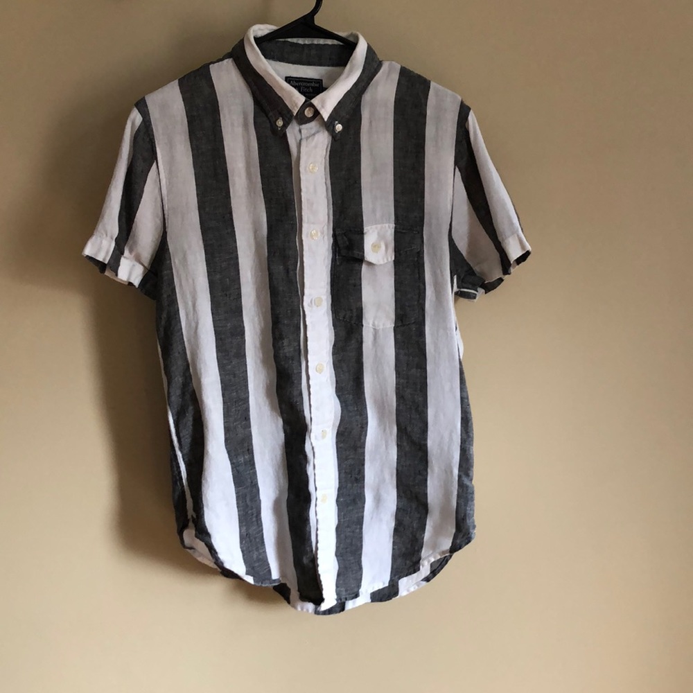 Grey and white striped linen shirt